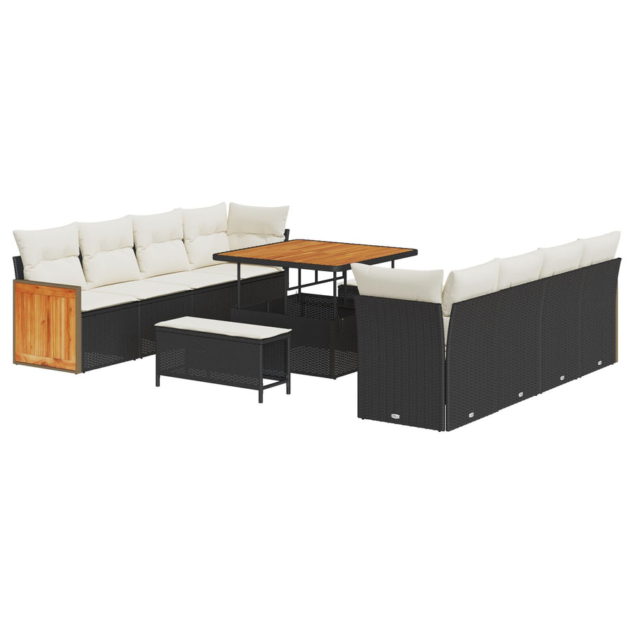 11-Delige Tuin Sofa Set Met Kussens Zwart Poly Rattan Acacia, 2-Zits Tuin Sofa Met Kussens Zwart Poly Rattan, 3-Delig Tuin Eetset Met Kussens Zwart Poly Rattan Acacia Wit