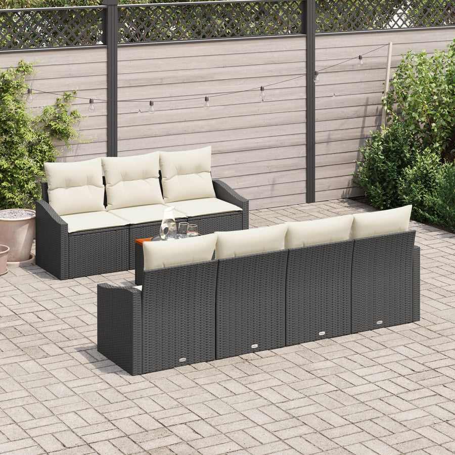 8-Delige Tuinbankset Met Kussens Zwart Poly Rattan Acacia