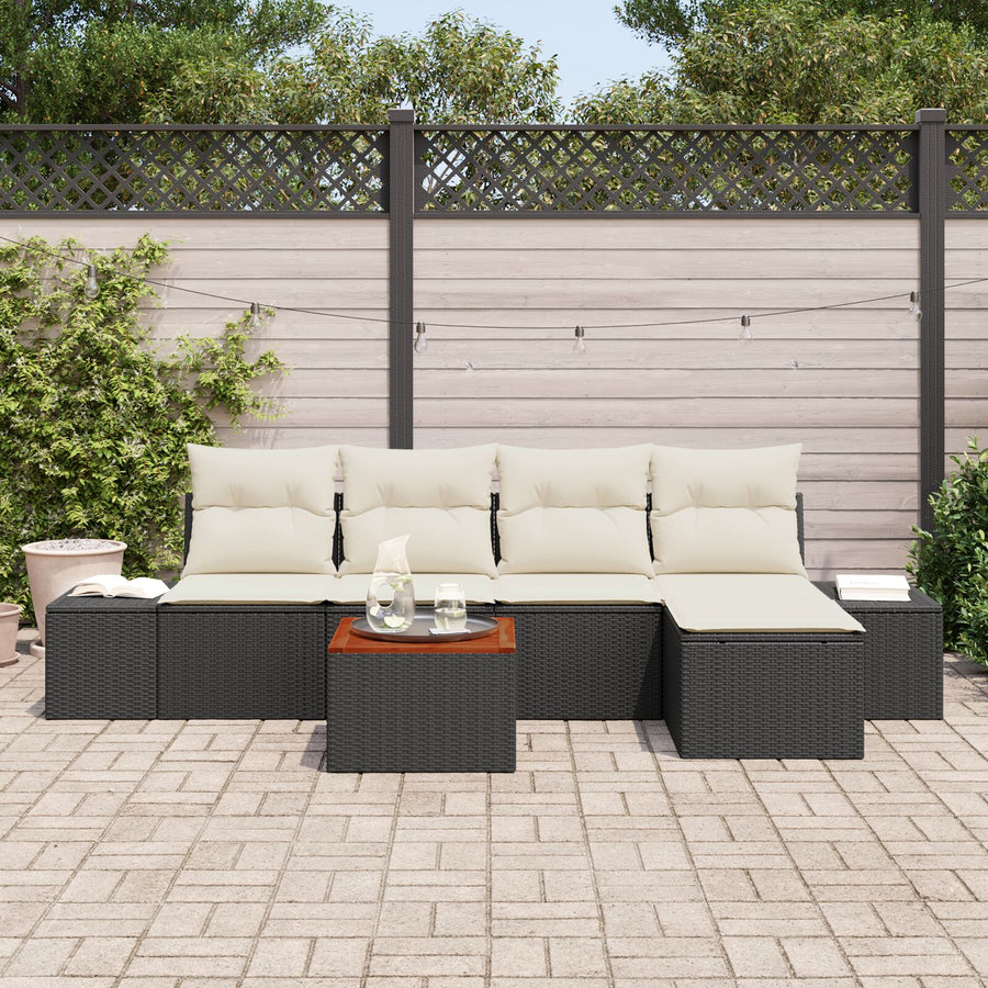 6-Delige Tuin Sofa Set Met Kussens Zwart Poly Rattan Acacia