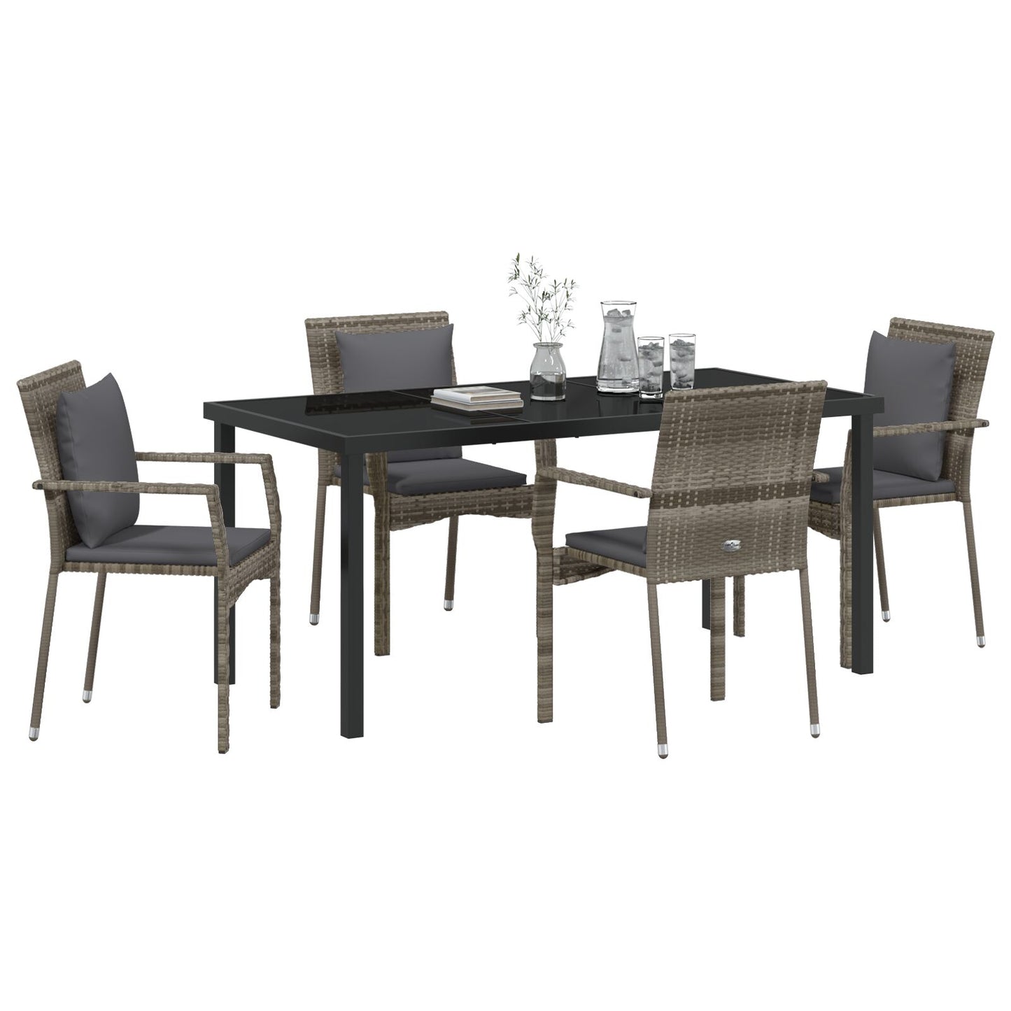 5-Delige Tuinset Met Kussens Grijs Poly Rattan