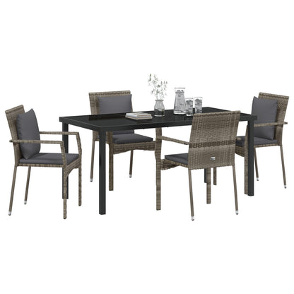 5-Delige Tuinset Met Kussens Grijs Poly Rattan