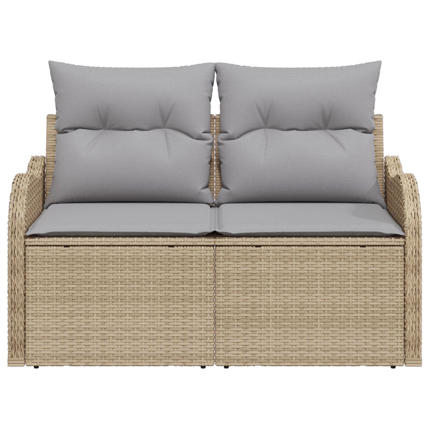 2-Zits Tuinbank Met Kussens Poly Rattan Beige en Grijs zonder opslag