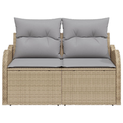 2-Zits Tuinbank Met Kussens Poly Rattan Beige en Grijs zonder opslag