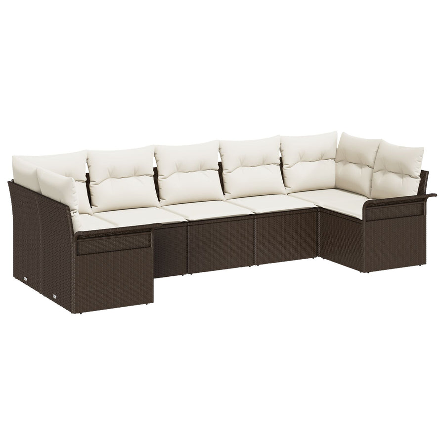 7-Delige Tuinsofa Set Met Kussens Bruin Poly Rattan