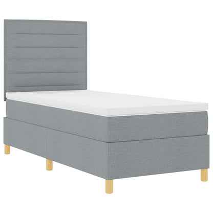 Boxspring Bed Met Matras Lichtgrijs 100X200 Cm Stof Blauw