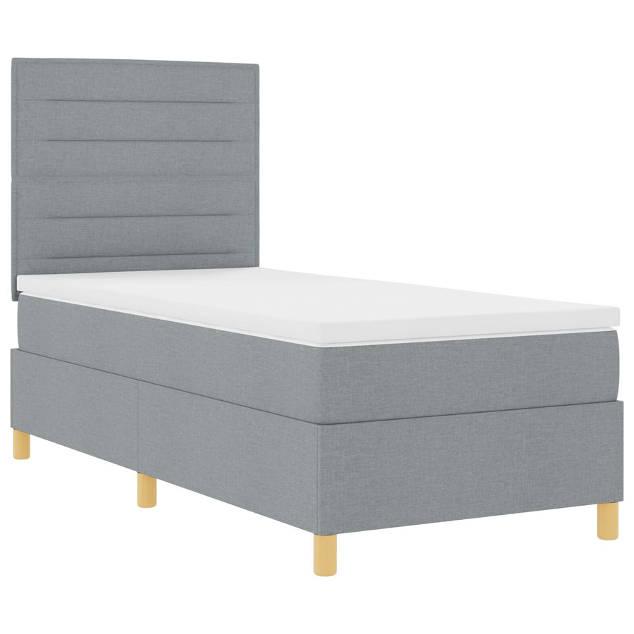Boxspring Bed Met Matras Lichtgrijs 100X200 Cm Stof Blauw