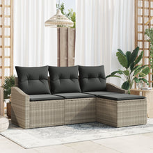 4-Delige Tuin Sofa Set Met Kussens Lichtgrijs Poly Rattan Gegalvaniseerd Staal