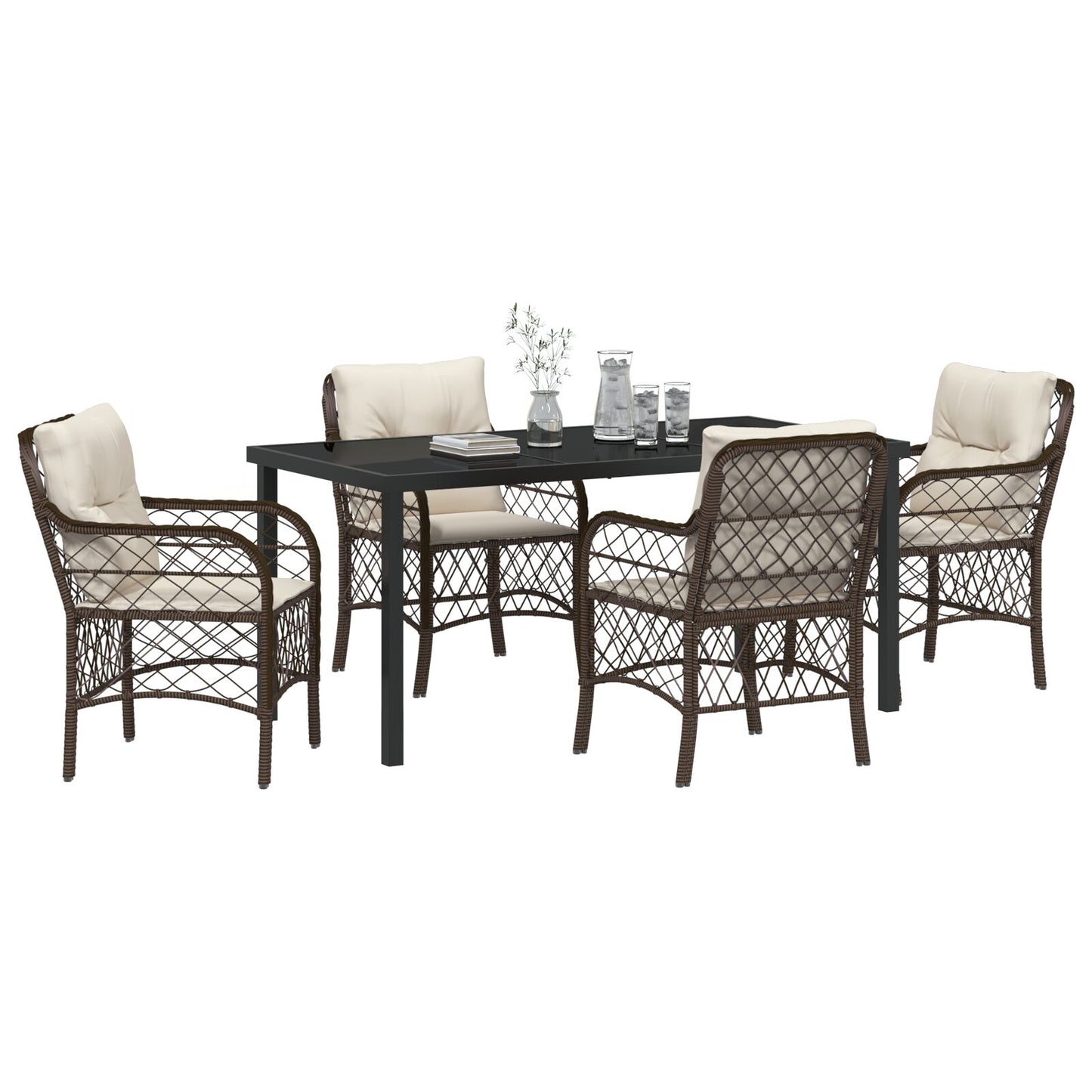 5-Delige Tuin Eetset Met Kussens Bruin Poly Rattan