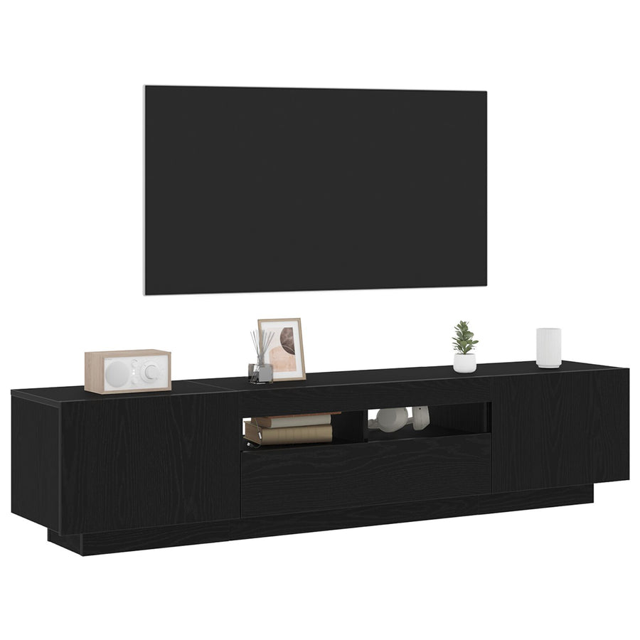Tv-Kast Met Led-Verlichting - Zwart Eiken - 180X35X40 Cm - Bewerkt Hout