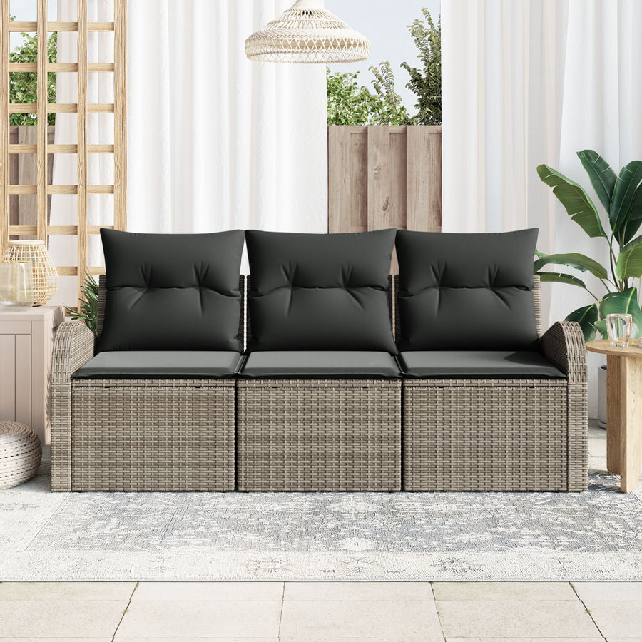3 Delige Tuin Sofa Set Met Kussens Grijs Poly Rattan