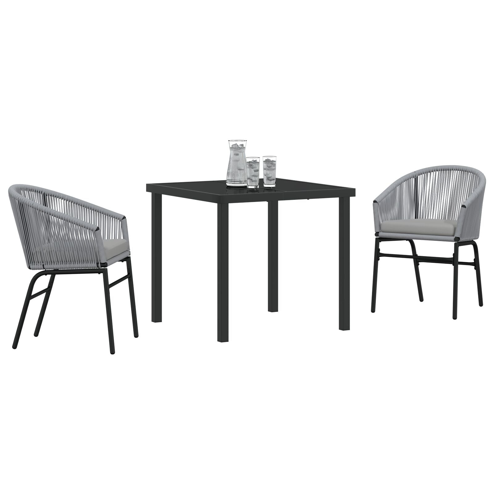 3-Delige Tuin Eetset Grijs Poly Rieten