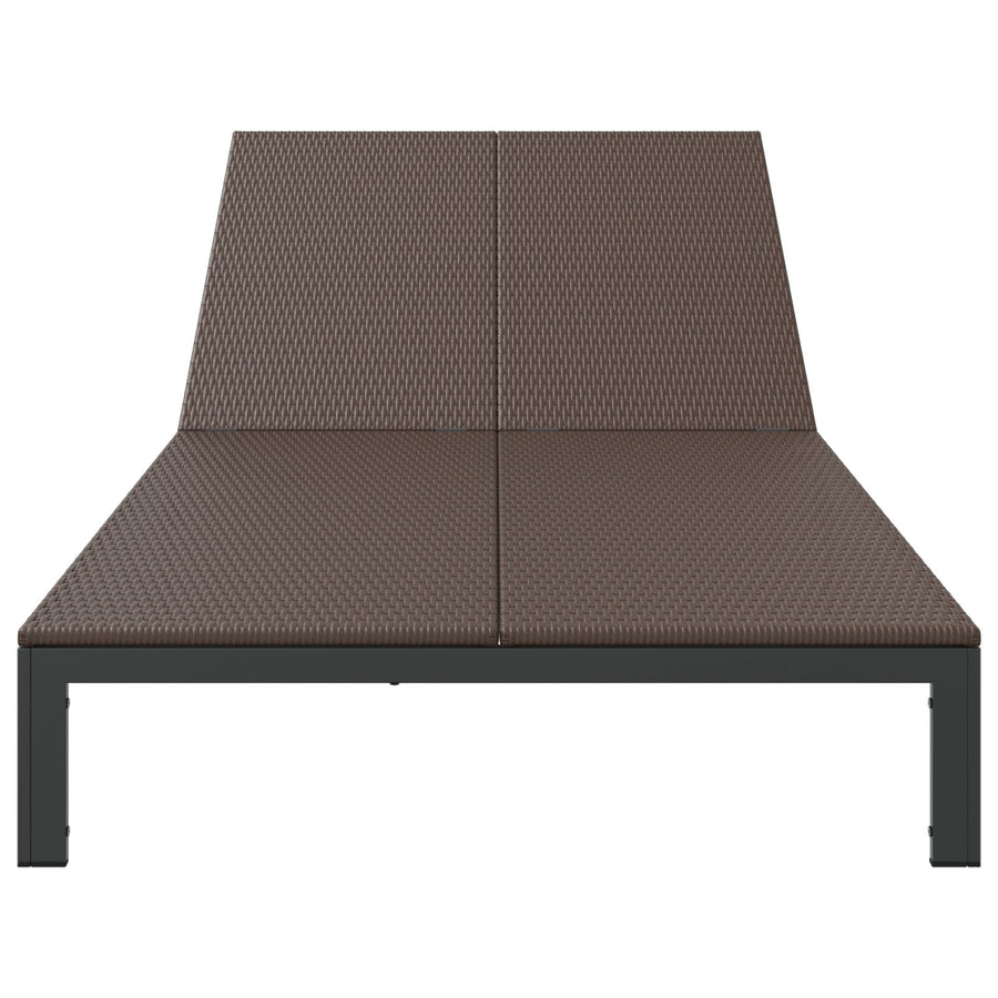 Zonnebed Met Kussens En Wielen Voor 2 Personen Poly Rattan Bruin 200 x 109 x 27.5 cm