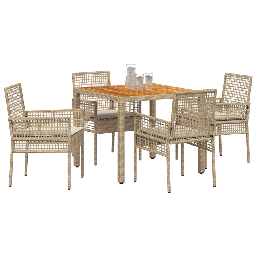 5 Delige Tuin Eetset Met Kussens Beige Poly Riet