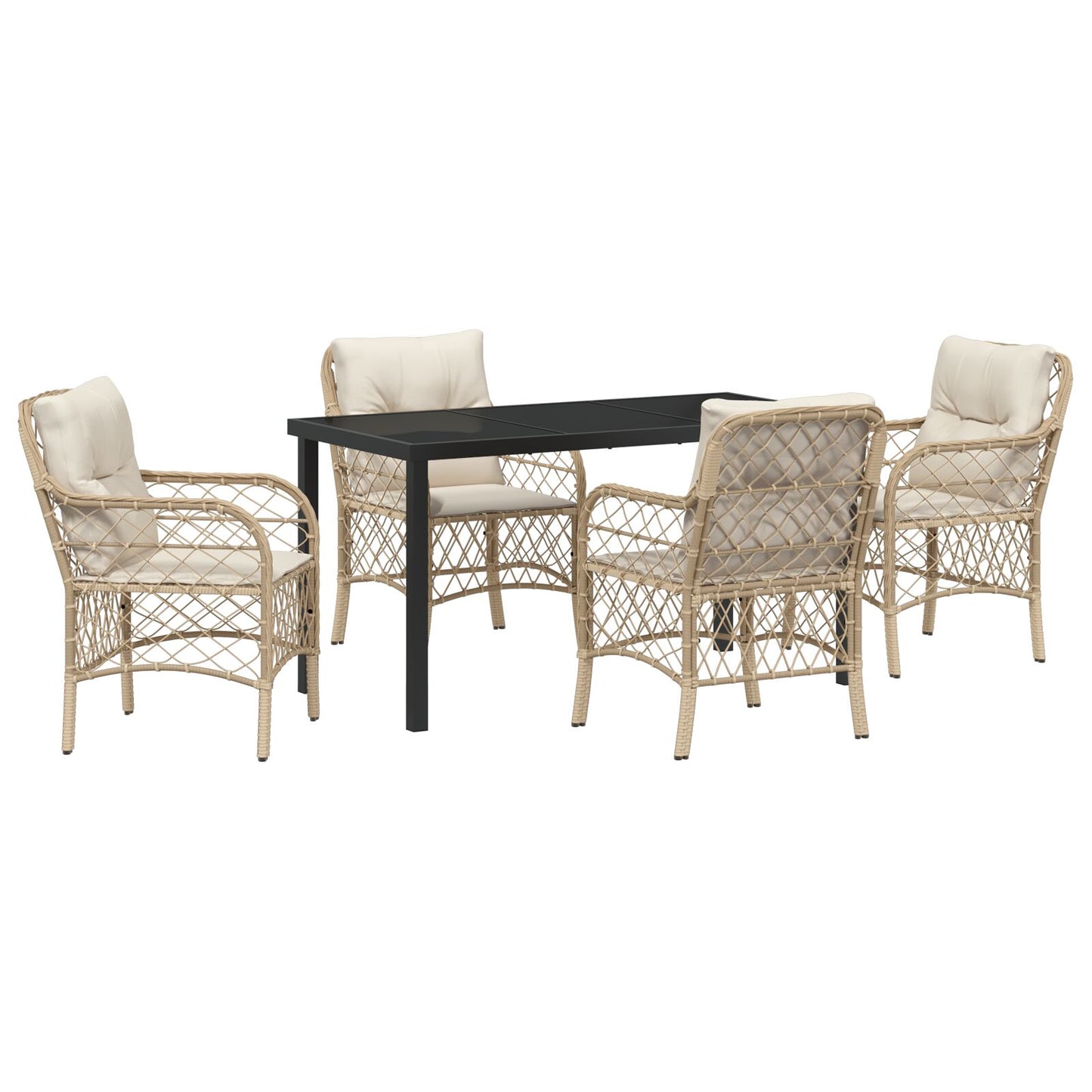 5-Delige Tuin Eethoek Met Kussens Beige Poly Rattan