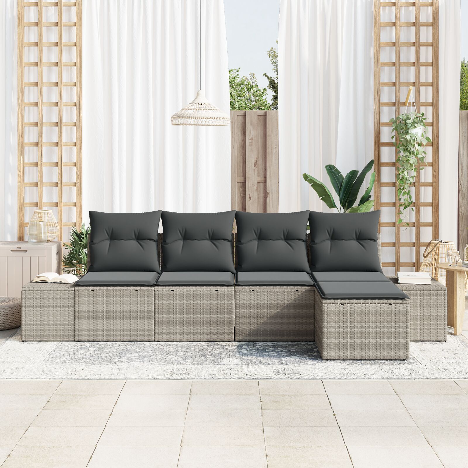 5 Piece Garden Sofa Set Met Kussens Licht Grijs Poly Rattan