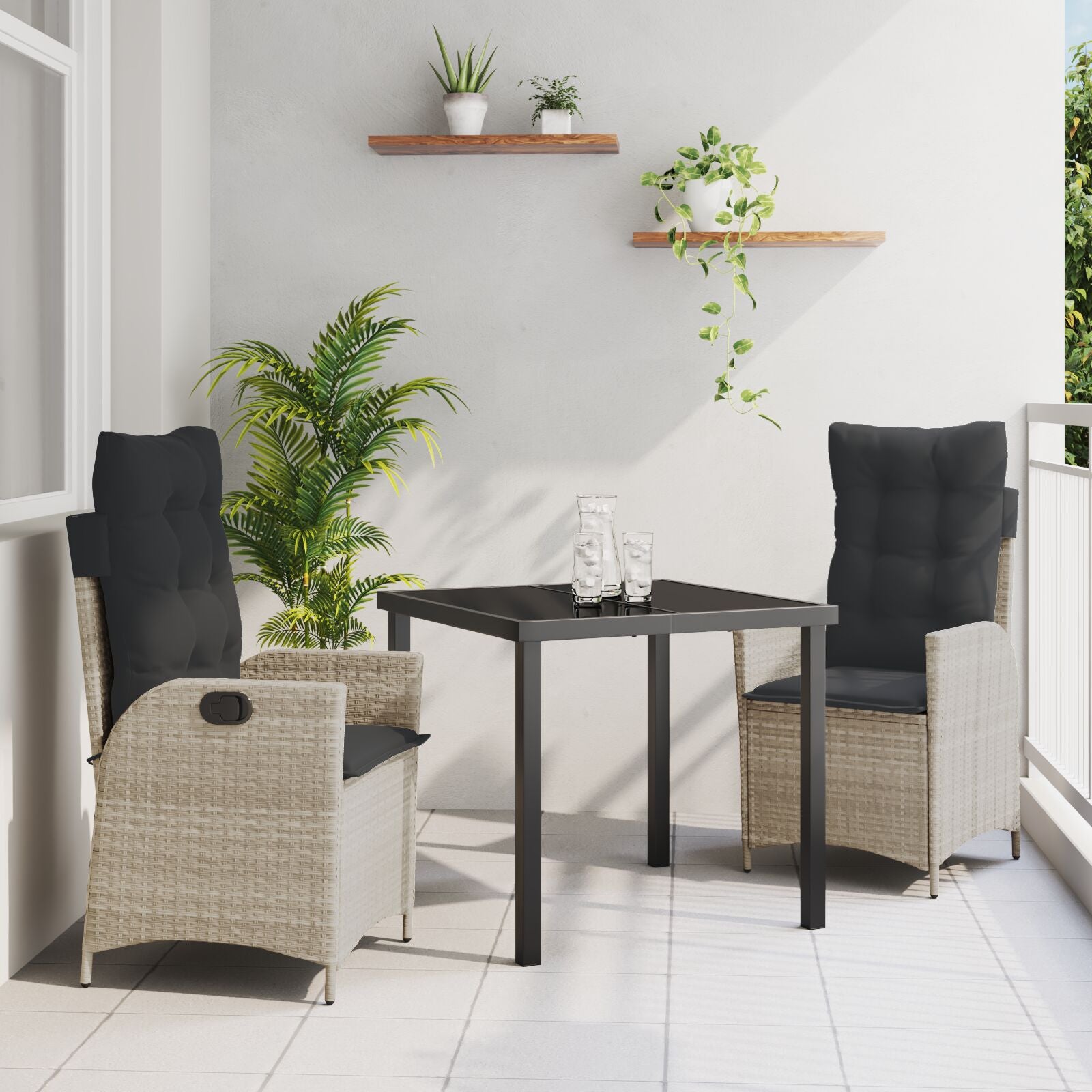 Set Van 2 Lichtgrijs, Anthraciet Pe Rattan, Poedergecoat Staal