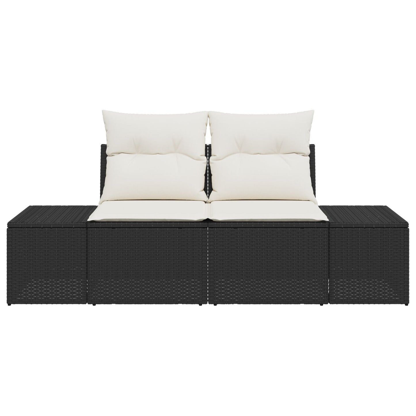 2-Zits Tuinsofa Met Kussens Poly Rattan Zwart en crème zonder opslag