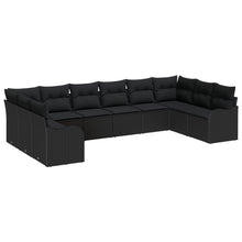 10-delige Tuinbank Set met Kussens Zwart Poly Riet, vidaXL 2-zitter Tuinbank met Kussens Zwart Poly Riet