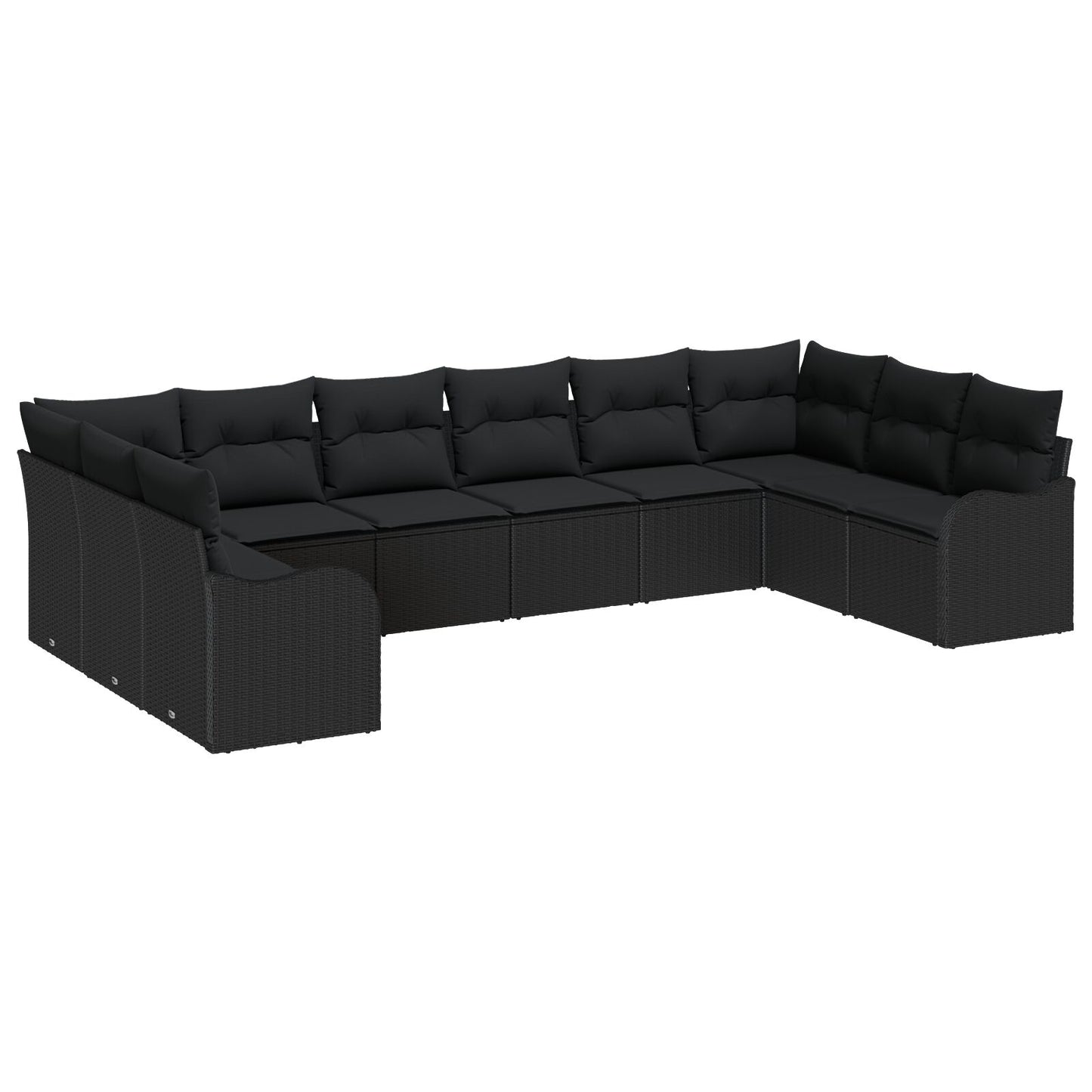10-delige Tuinbank Set met Kussens Zwart Poly Riet, vidaXL 2-zitter Tuinbank met Kussens Zwart Poly Riet