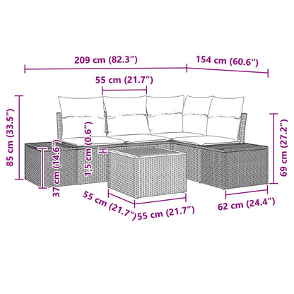 Tuin Sofa Set 5 Delig Zwart En Crème Rattan Met Polyester Kussens