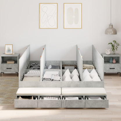 Opslagbedframe Beton Grijs Bewerkt Hout 160 X 200 Cm Opslag Artisanaal Eiken