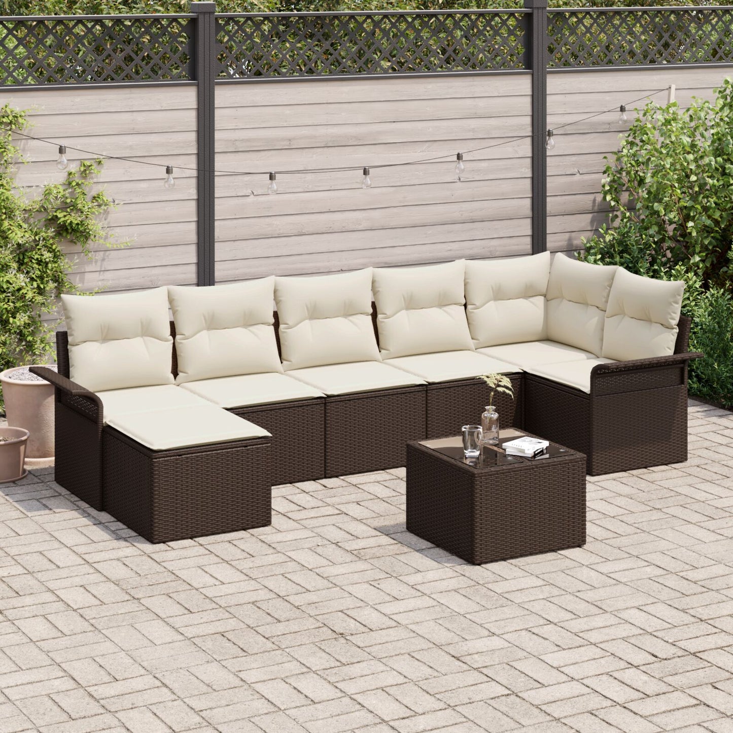7-Delige Tuinsofa Set Met Kussens Grijs Poly Rattan