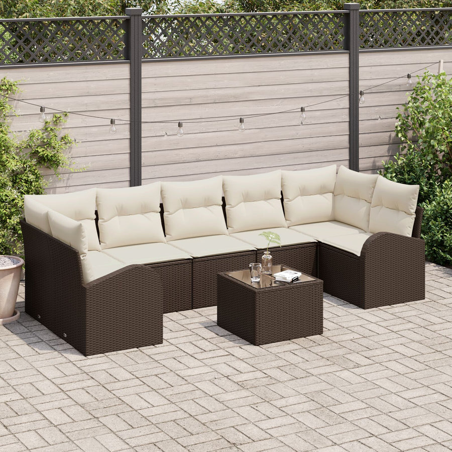 8-Delige Tuin Sofa Set Met Kussens Bruin Poly Rattan