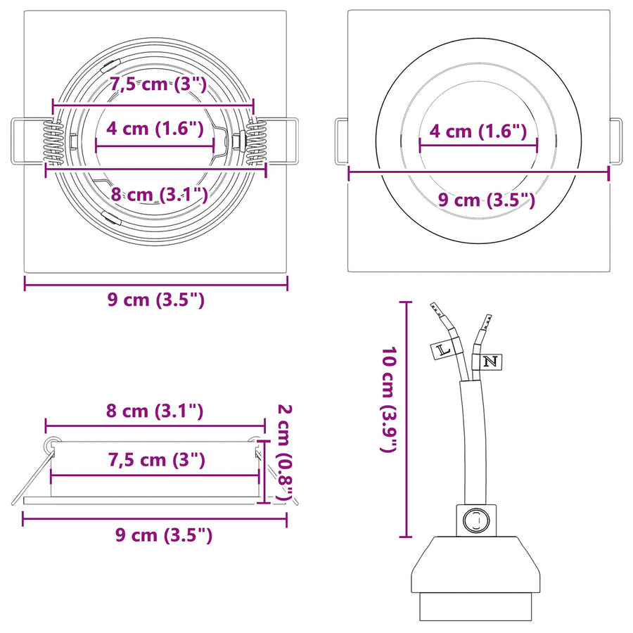 Ingebouwde Spots 24 Stuks Vierkante Gu10 Zilver 91X91 Mm