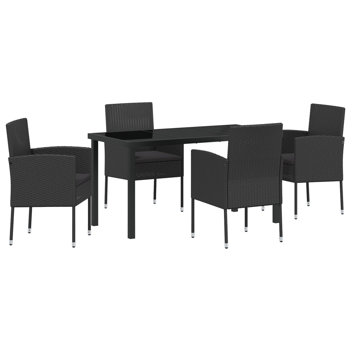 5-Delige Tuin Eetset Met Kussens Zwart Poly Rattan