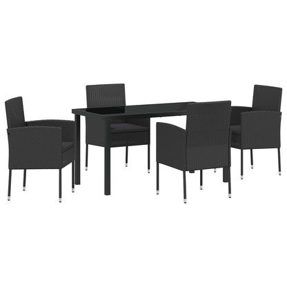 5-Delige Tuin Eetset Met Kussens Zwart Poly Rattan