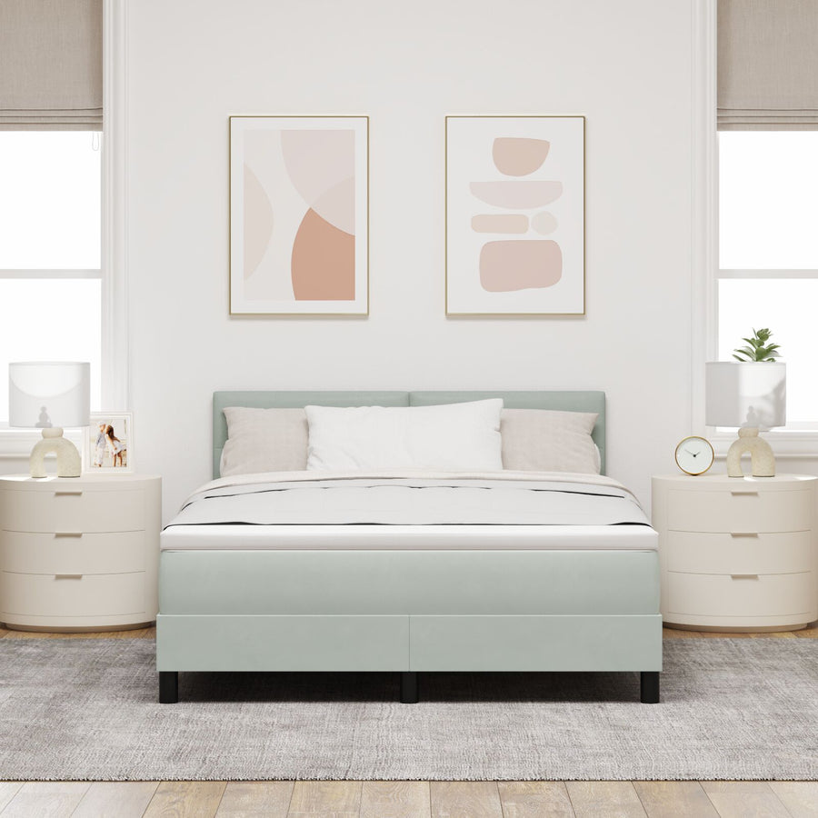 Boxspringbed Met Matras Lichtgrijs 160X200 Cm Fluweel Blauw