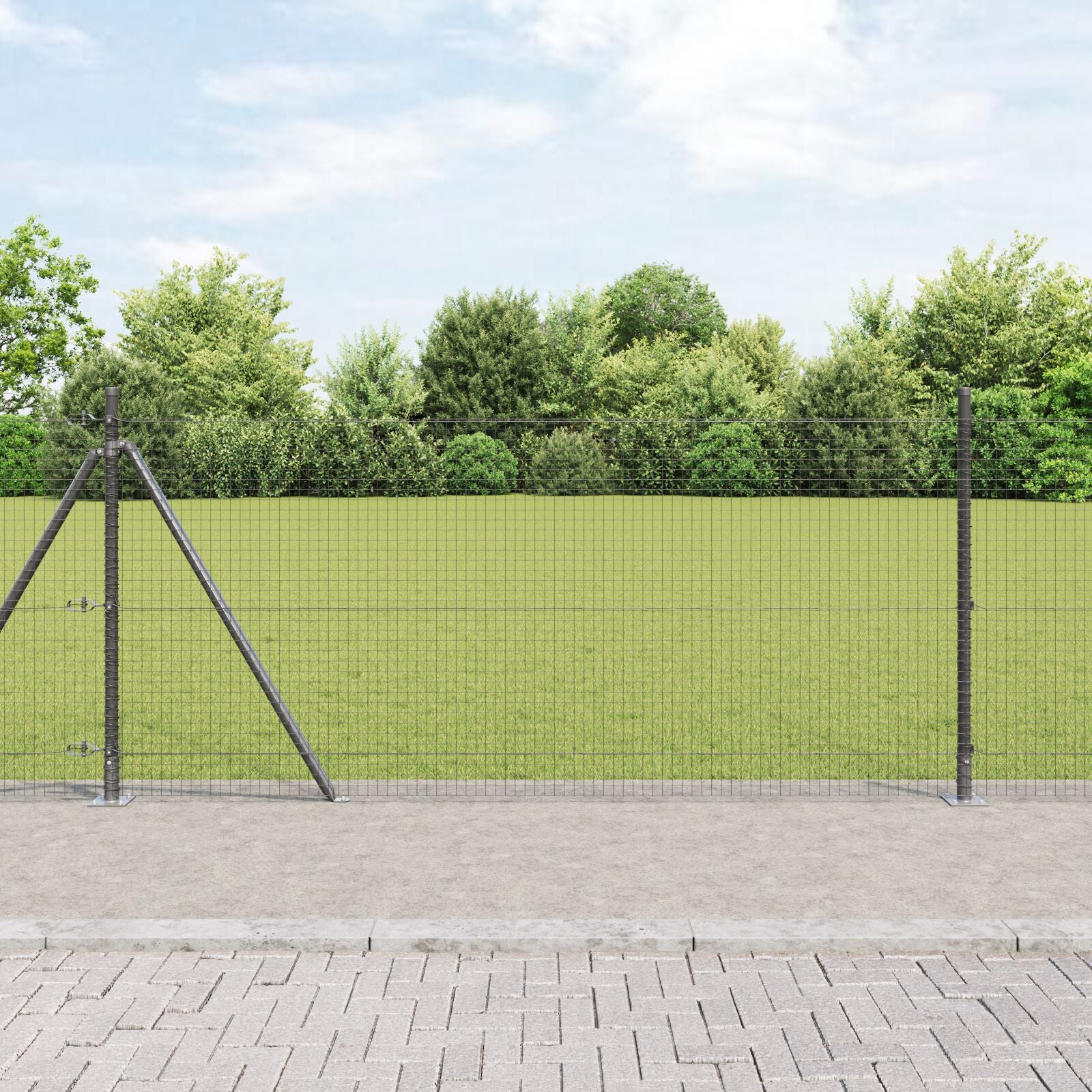 Gelaste Draadomheining Met 13 Flenspalen Grijs 0.8X50 M Staal Gegalvaniseerd Staal