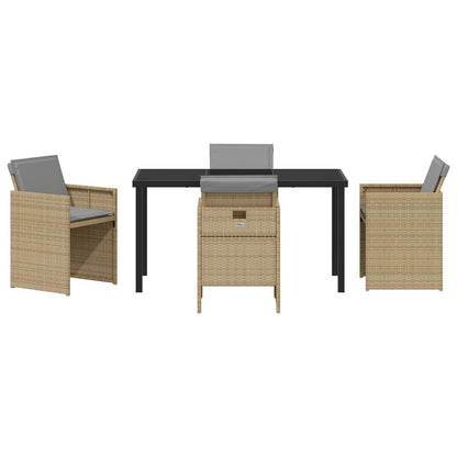 5-Delige Tuindinerset Met Kussens Beige Poly Rattan