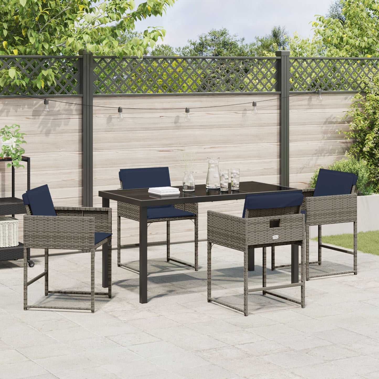 5-Delige Tuin Eetset Met Kussens Grijs Poly Rattan