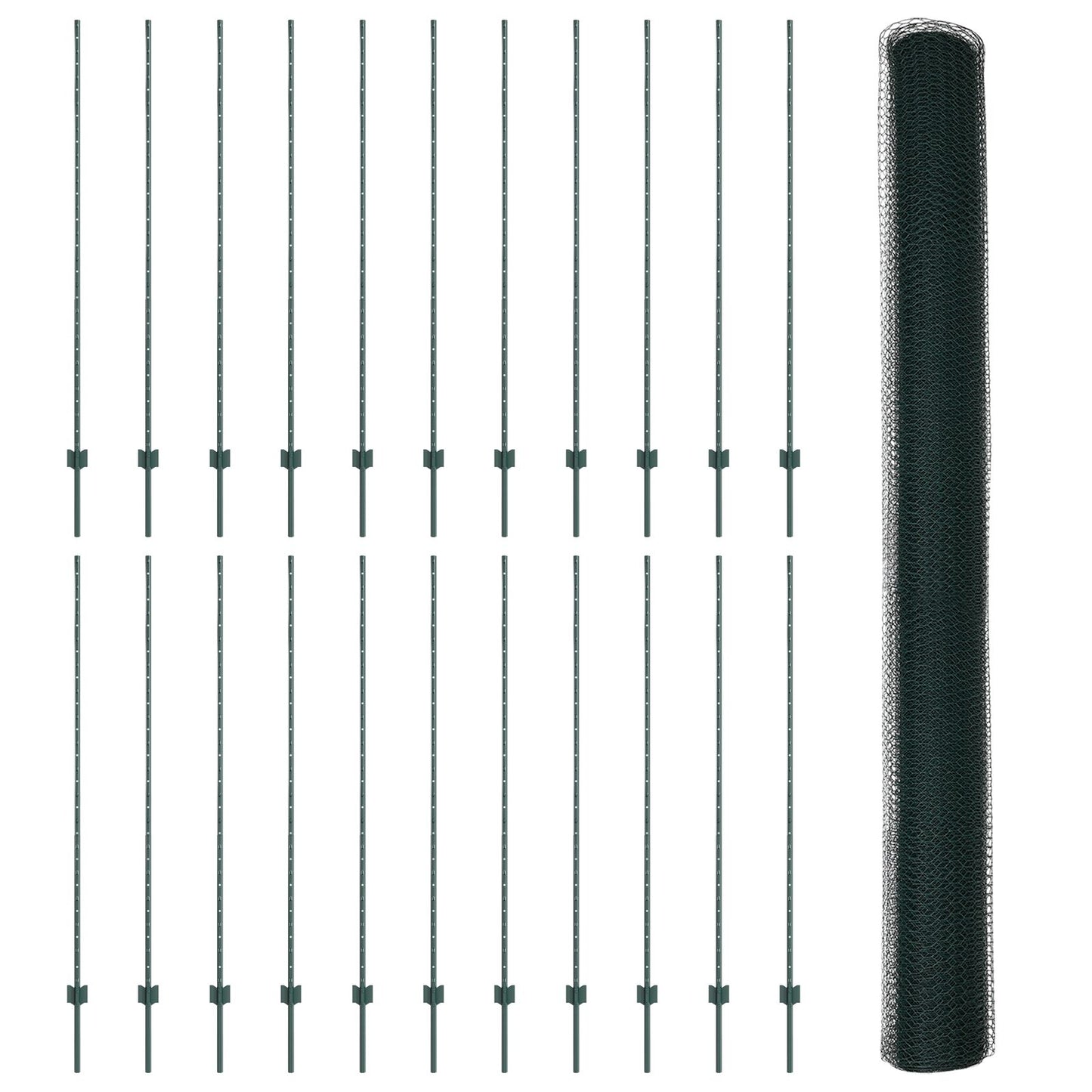 Hekpalen 11 Stuks U-Kanaal Groen 150 Cm Staal,  Hexagonaal Hek Groen 1,5X50 M Staal