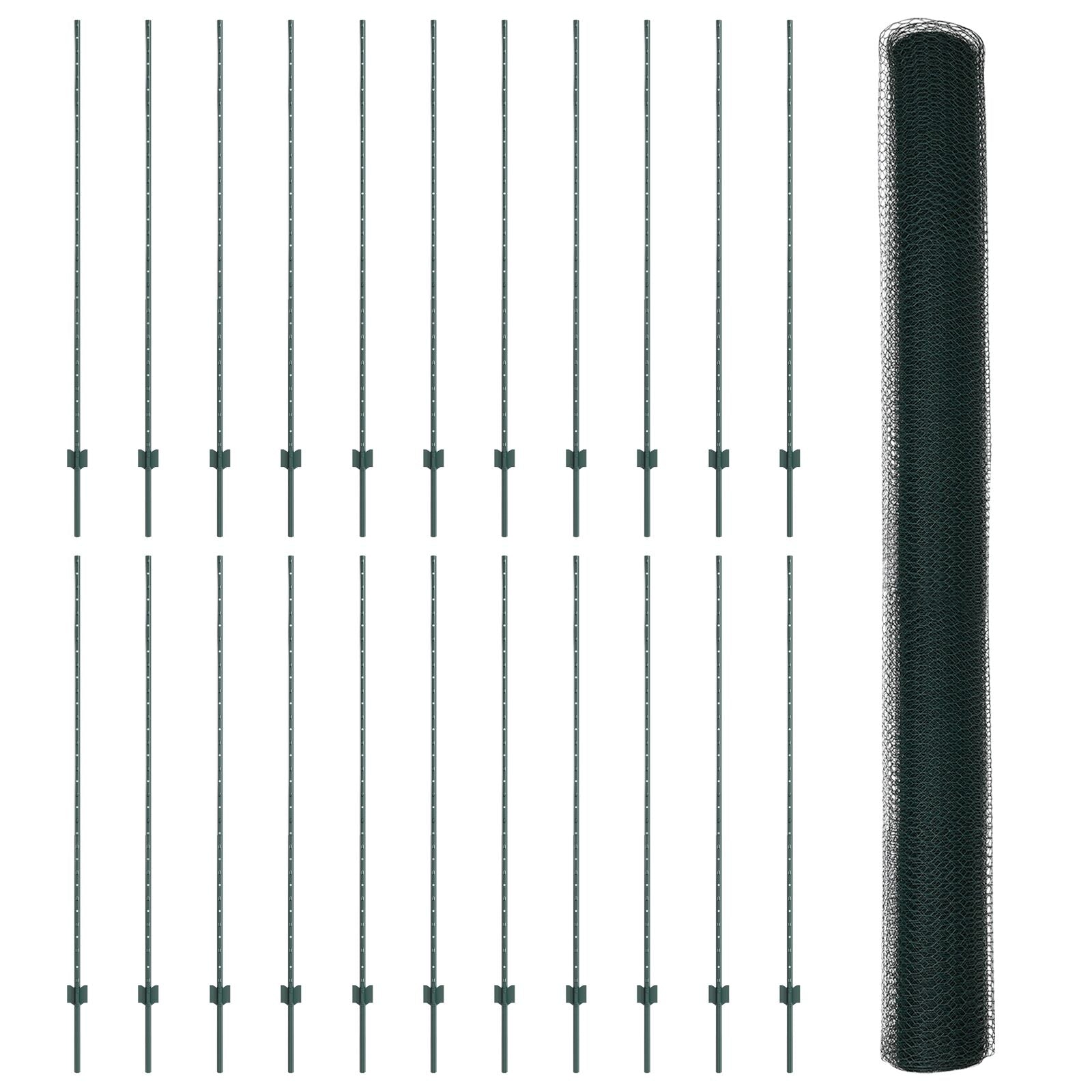 Hekpalen 11 Stuks U-Kanaal Groen 150 Cm Staal,  Hexagonaal Hek Groen 1,5X50 M Staal