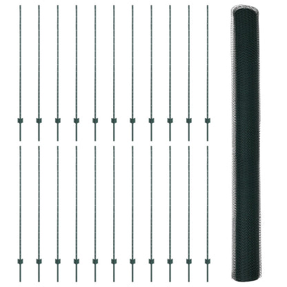 Hekpalen 11 Stuks U-Kanaal Groen 150 Cm Staal,  Hexagonaal Hek Groen 1,5X50 M Staal