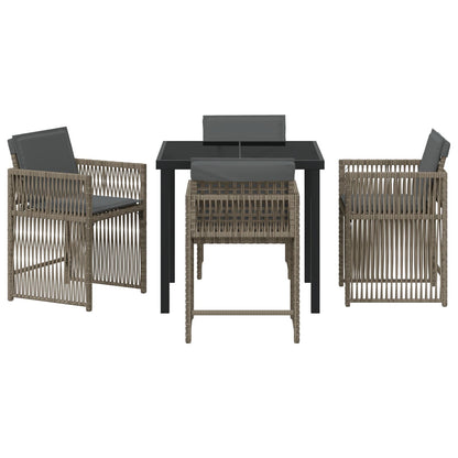 5-Delige Tuindining Set Met Kussens Grijze Poly Rattan
