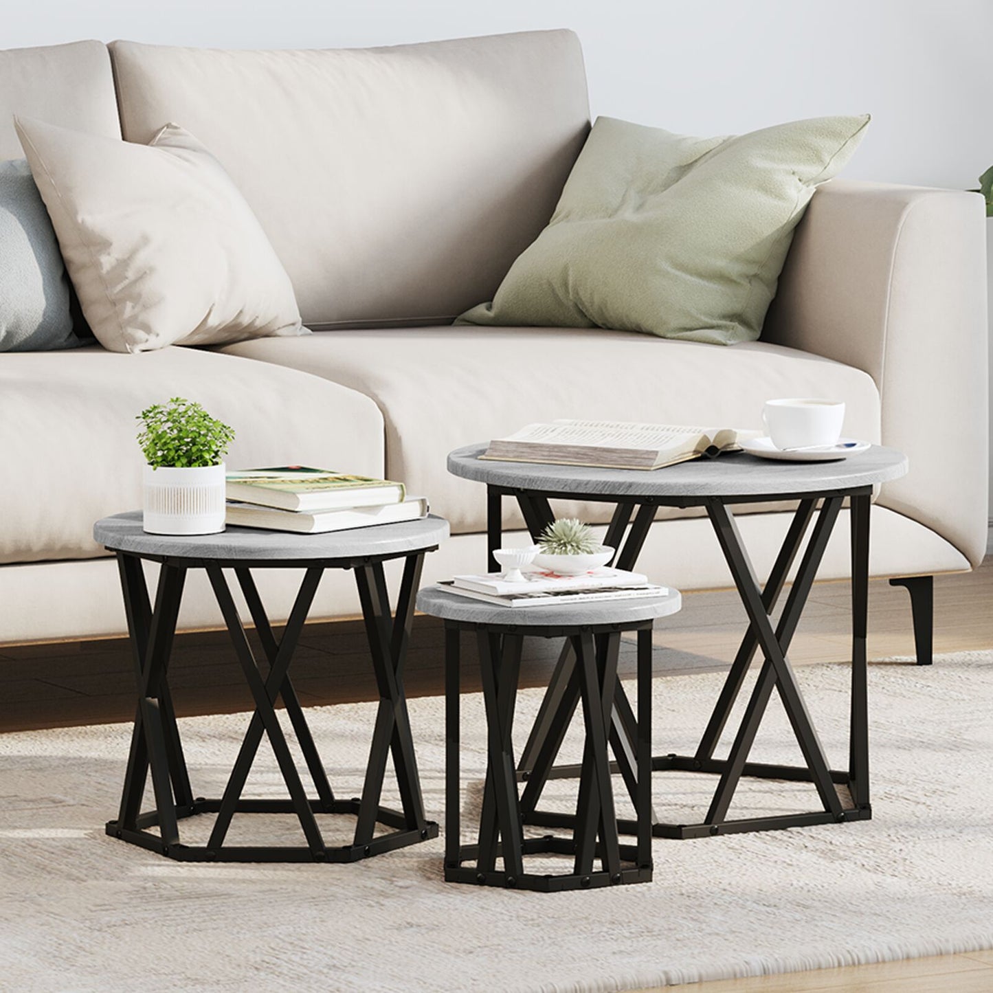 Nesting Bijzettafels 3 Pcs Bewerkt Hout Grijze sonoma
