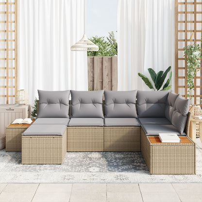 6-Delige Tuin Sofa Set Met Kussens Beige Poly Rattan Acacia
