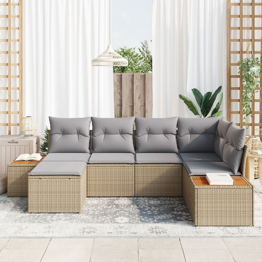 6-Delige Tuin Sofa Set Met Kussens Beige Poly Rattan Acacia