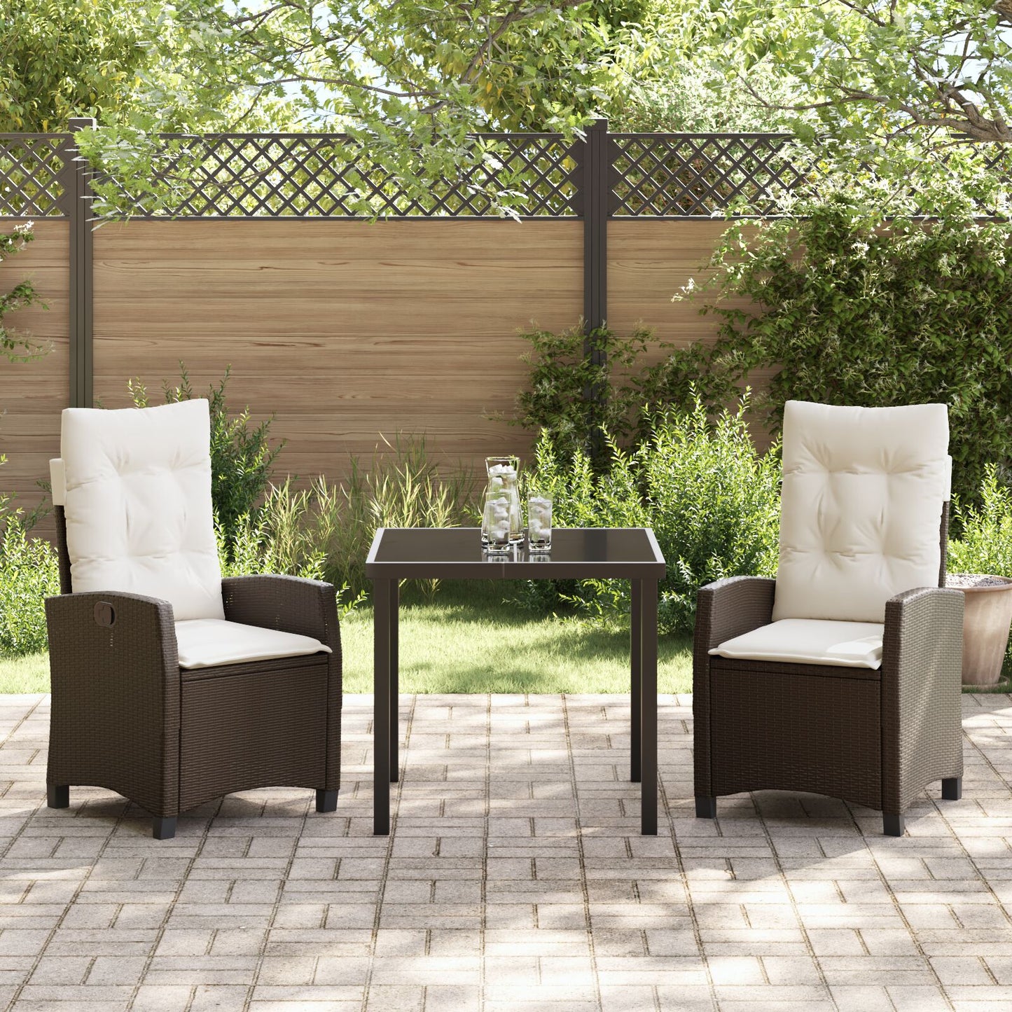 3-Delig Tuin Eetset Met Kussens Bruin Poly Rattan