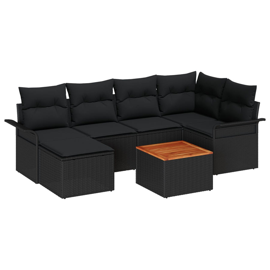 7-Delige Tuin Sofa Set Met Kussens Zwart Poly Rattan Acacia
