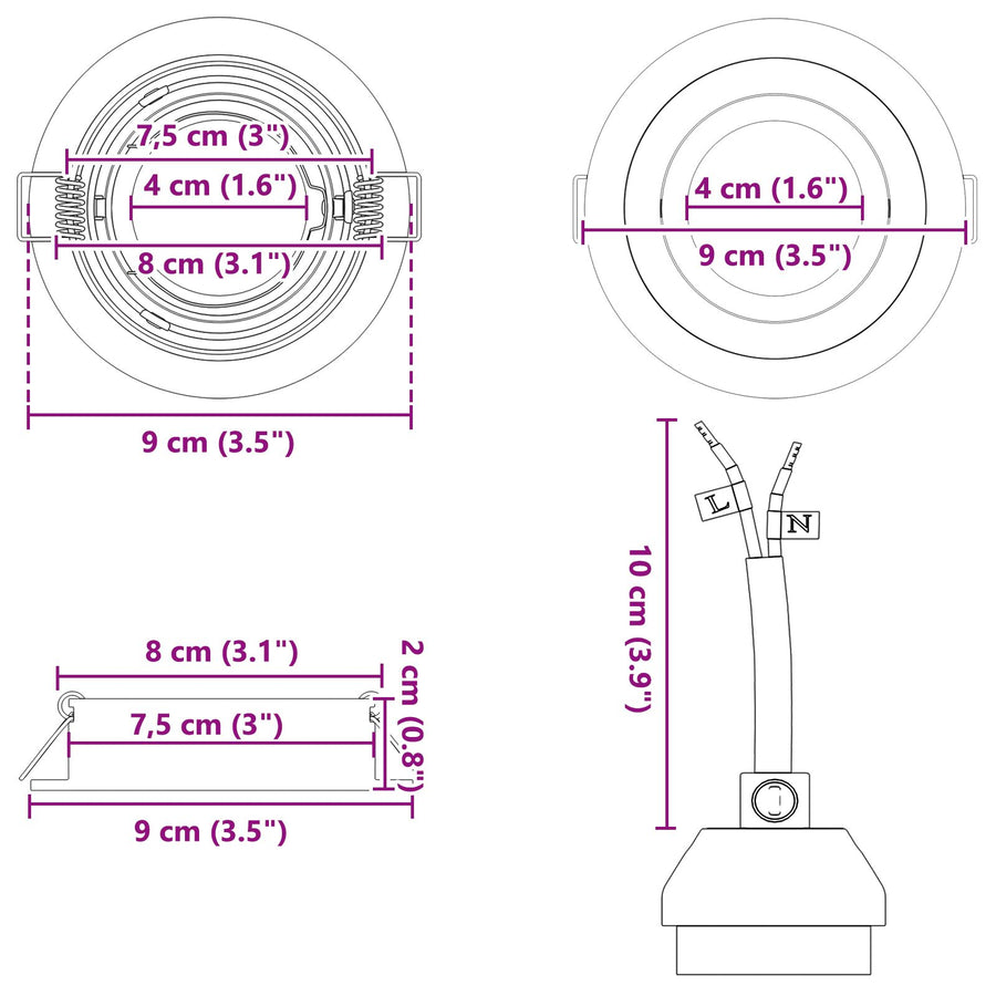 Ingebouwde Spots 24 Stuks Rond Gu10 Zilver Ø91 Mm