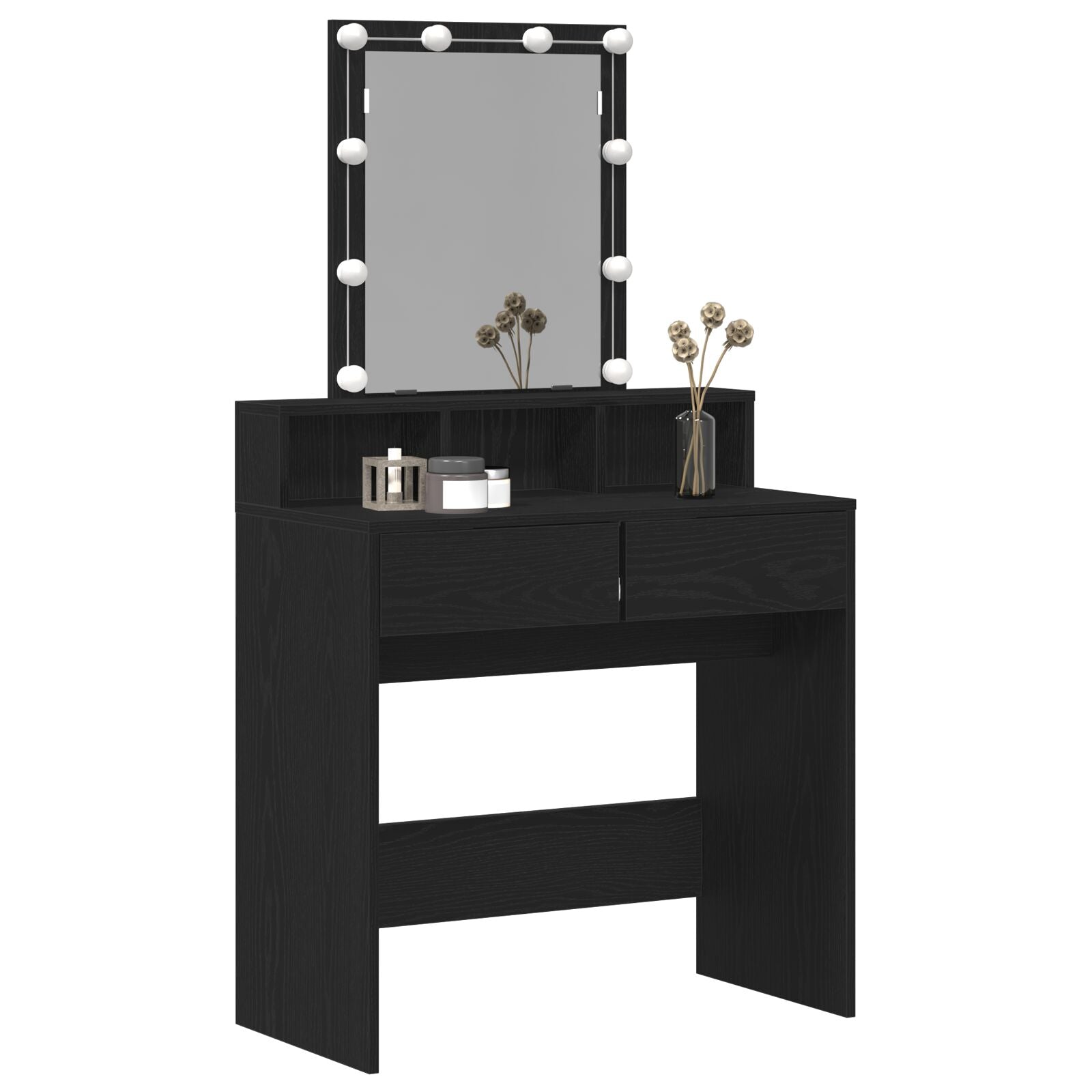 Kaptafel Met Spiegel En Led-Verlichting Zwart Eikenhout