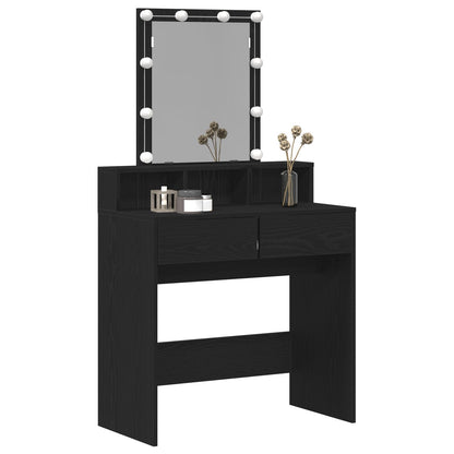 Kaptafel Met Spiegel En Led-Verlichting Zwart Eikenhout