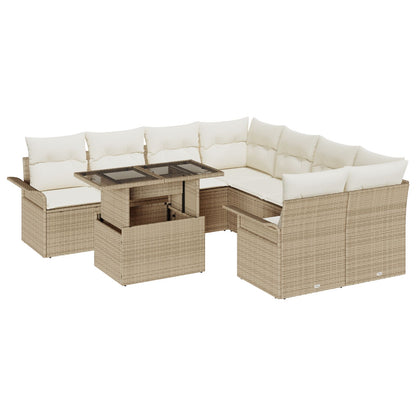 9-Delig Tuinbankstel Met Kussens Beige Poly Rattan