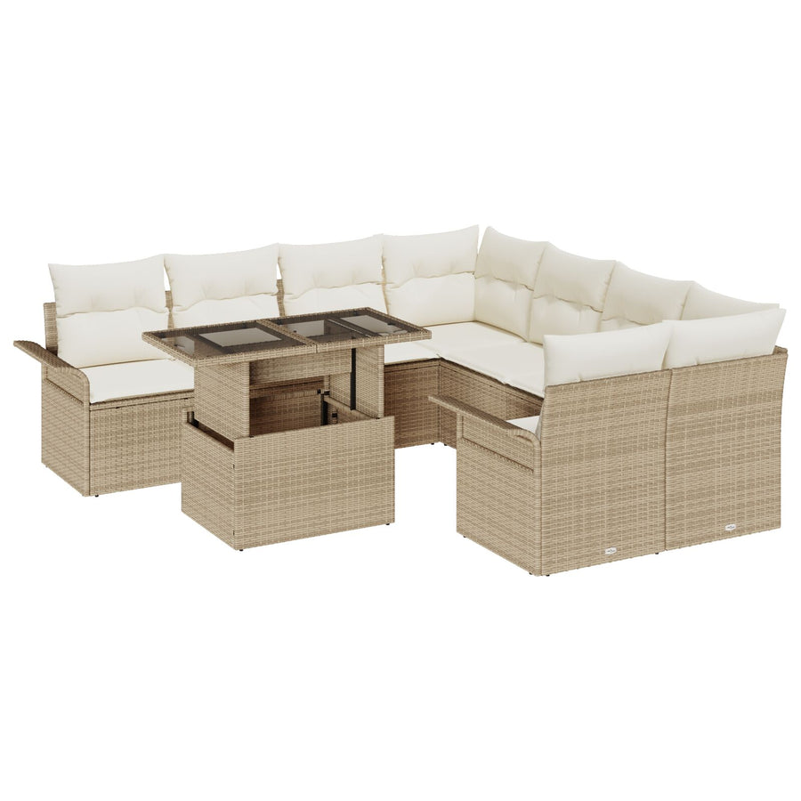 9-Delig Tuinbankstel Met Kussens Beige Poly Rattan