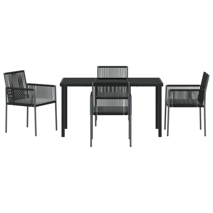 5-Delige Tuin Eetset Met Kussens Zwart Poly Rattan