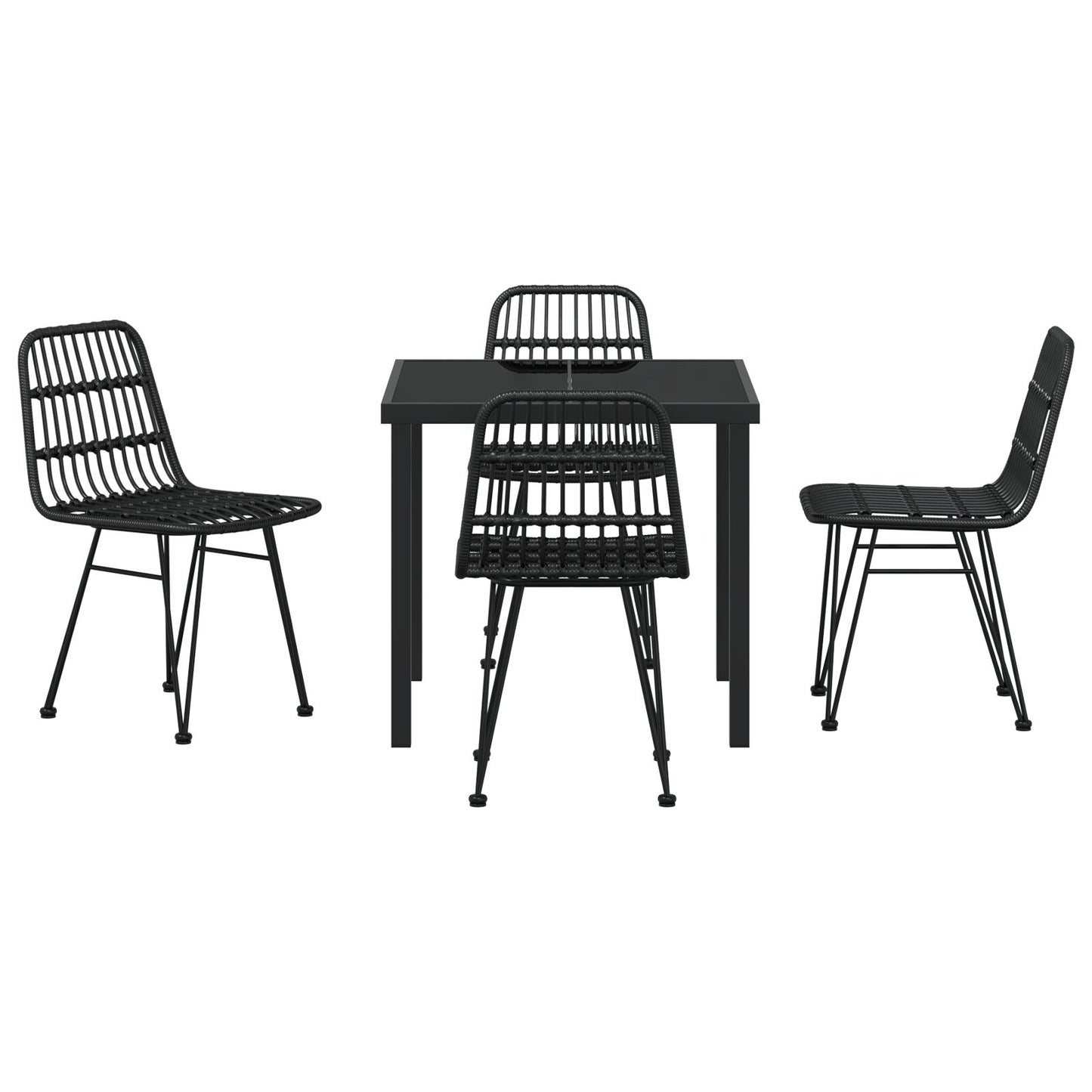 5-Delige Tuin Eettafelset Zwart Poly Rattan